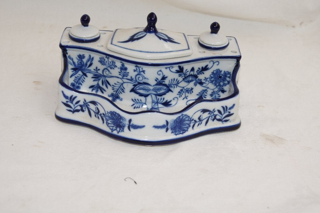 Antieke inktpot met blauw-wit decor ( Zwiebelmuster, Ophalen of Verzenden