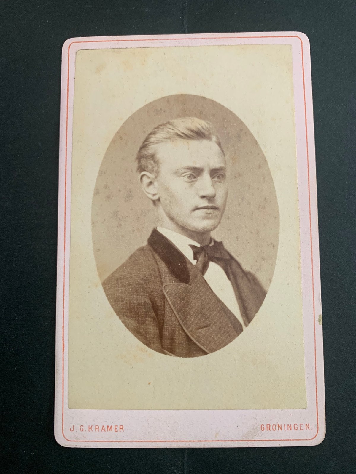 cdv carte de visite Groningen J G Kramer jongeman naam, Verzenden, Voor 1940, Zo goed als nieuw, Foto