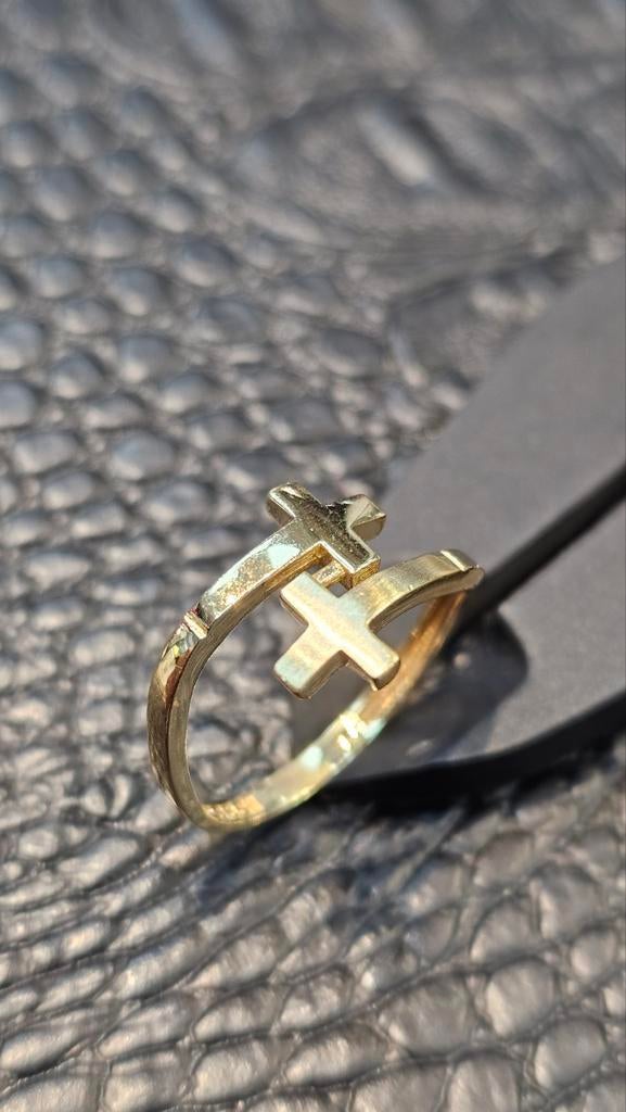 Prachtige kruis 14karaat gouden ring, Sieraden, Tassen en Uiterlijk, Ringen, Nieuw, Ophalen of Verzenden, Dame, Goud