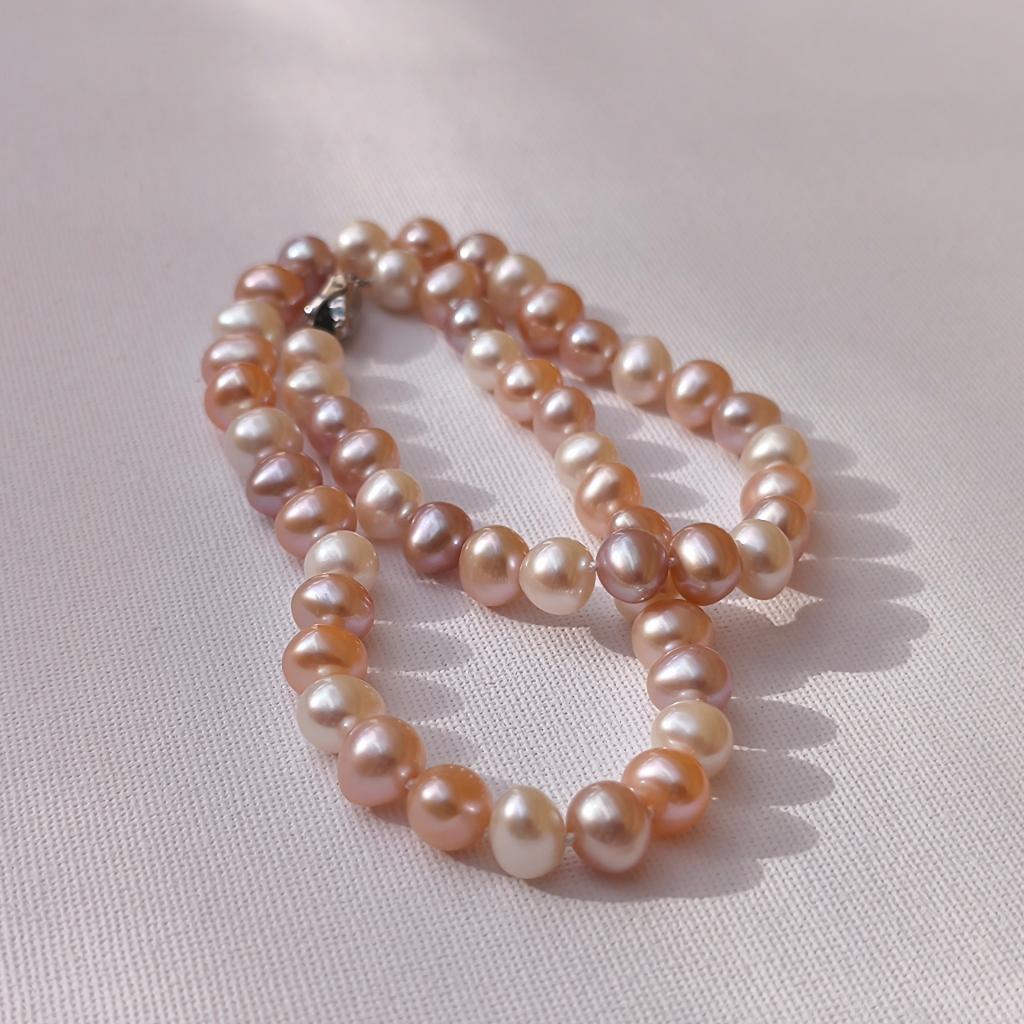 天然色 核淡水珍珠项链, Sieraden, Tassen en Uiterlijk, Kettingen, Verzenden, Zo goed als nieuw, Overige kleuren, Zilver