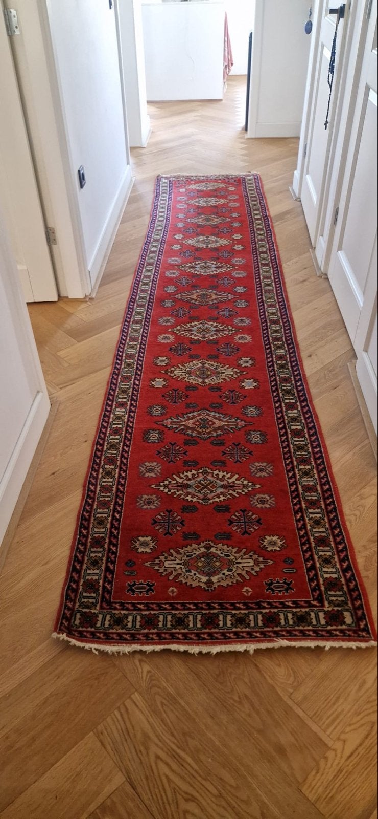 Rode Perzische loper met traditioneel patroon, Minder dan 50 cm, Gebruikt, 200 cm of meer, Ophalen of Verzenden