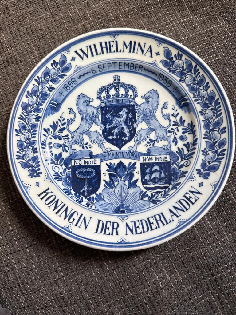 Delfts Blauw Wilhelmina Jubileum Bord 1898-1938, Verzamelen, Ophalen of Verzenden