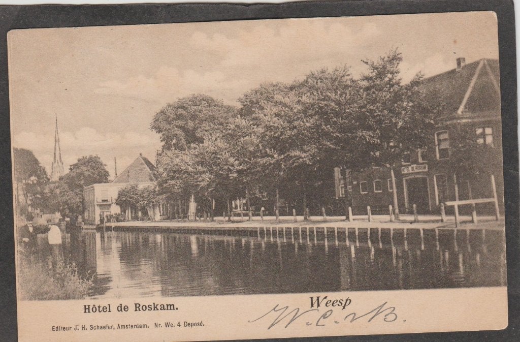 weesp  gezicht op hotel de roskam, Verzenden, Voor 1920, Gelopen, Noord-Holland