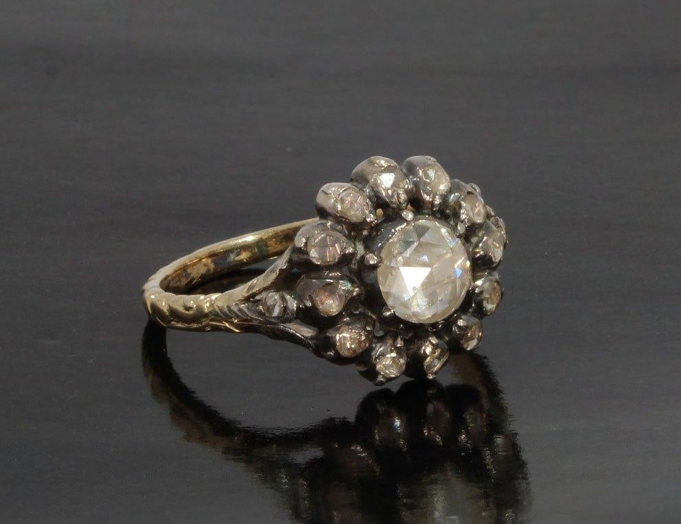 Grote diamant 14k gouden victoriaanse rozet ring zilver dame, Verzenden, Goud, Ring, Met edelsteen