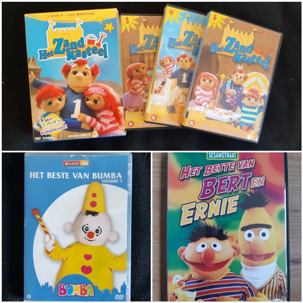 Kinder DVD's: Zandkasteel, Bumba, Bert en Ernie, Alle leeftijden, Ophalen, Zo goed als nieuw, Poppen
