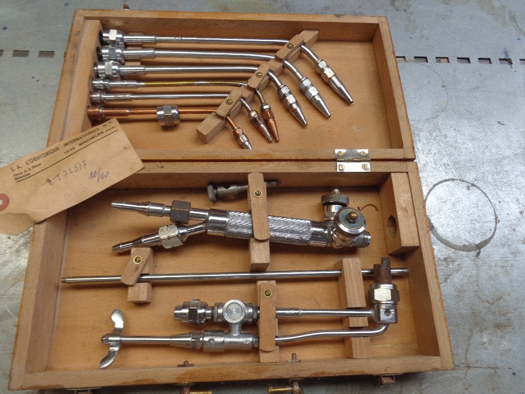 vintage las-brandset houten doos, Antiek en Kunst, Verzenden