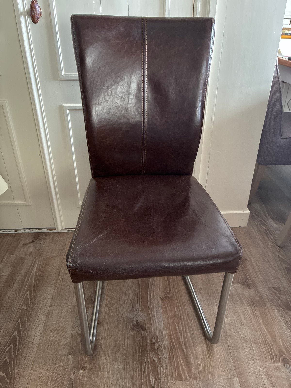6 Leren stoelen - gratis af te halen (gebruikt), Ophalen, Gebruikt, Bruin, Leer