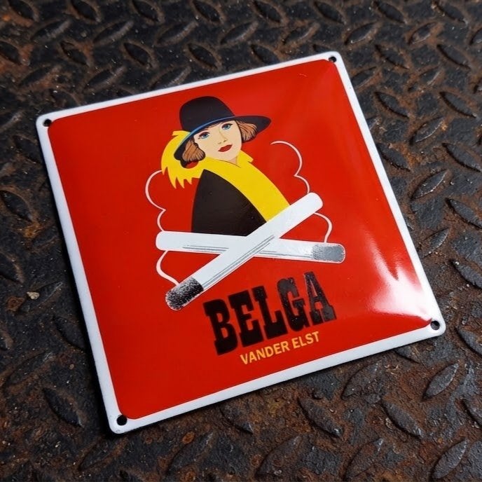 Emaille Reclamebord BELGA vd Elst Sigaretten Vintage Mancave, Verzenden, Gebruikt, Reclamebord