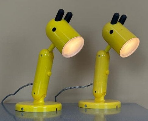 2 x vintage Ikea Krux kunststof gele tafellamp nachtlampjes, Huis en Inrichting, Figuurlamp, Inclusief lichtbron, Ikea, Ophalen of Verzenden