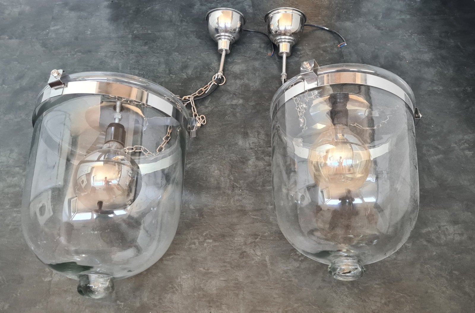 set van 2 glazen lantaarn hanglampen -Rofra /Eichholtz stijl, Huis en Inrichting, Ophalen, E27 (groot), Zo goed als nieuw, Rofra / eichholtz / landelijk of hotel-chique