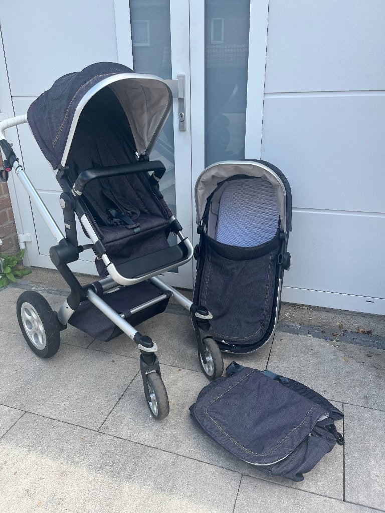Joolz Day 1 kinderwagen, reiswieg, zitje, spijkerstof, blauw, Gebruikt, Verstelbare duwstang, Combiwagen, Ophalen