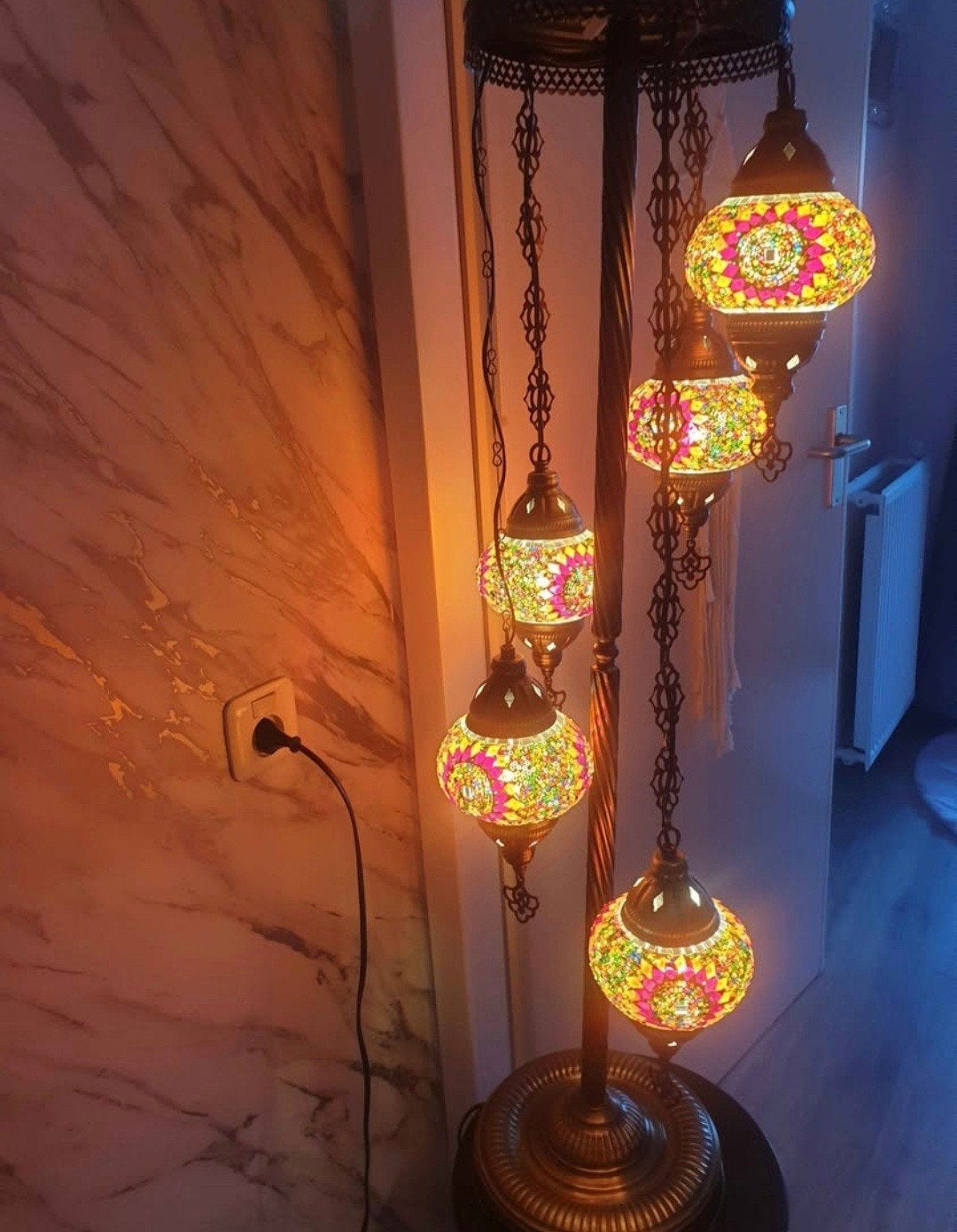 Oosterse Mozaïek Vloerlamp - Handgemaakt en Kleurrijk, Ophalen, E14 (klein), Zo goed als nieuw, Glas