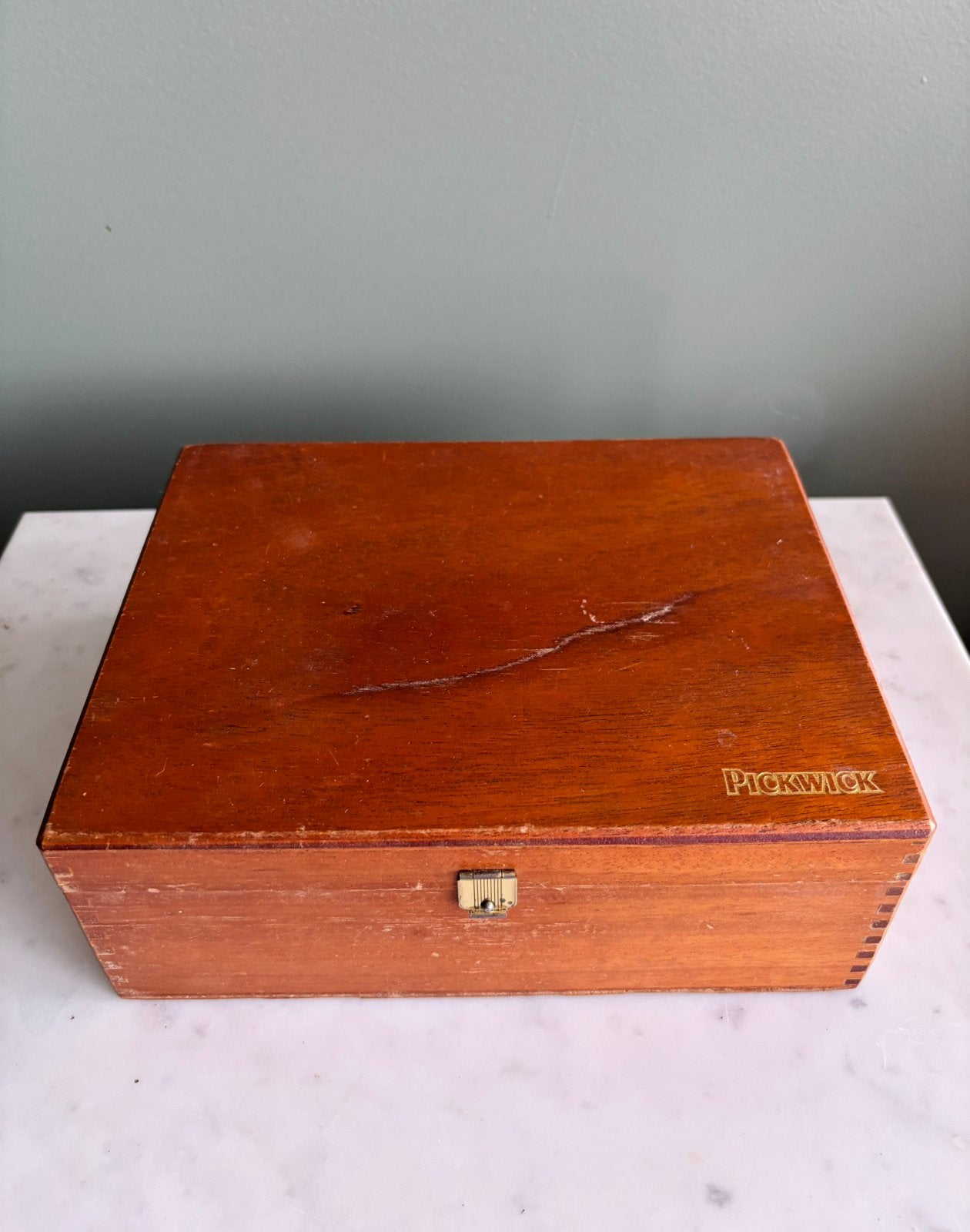Pickwick vintage houten theedoos, Gebruikt, Hout, Ophalen of Verzenden, Theedoos