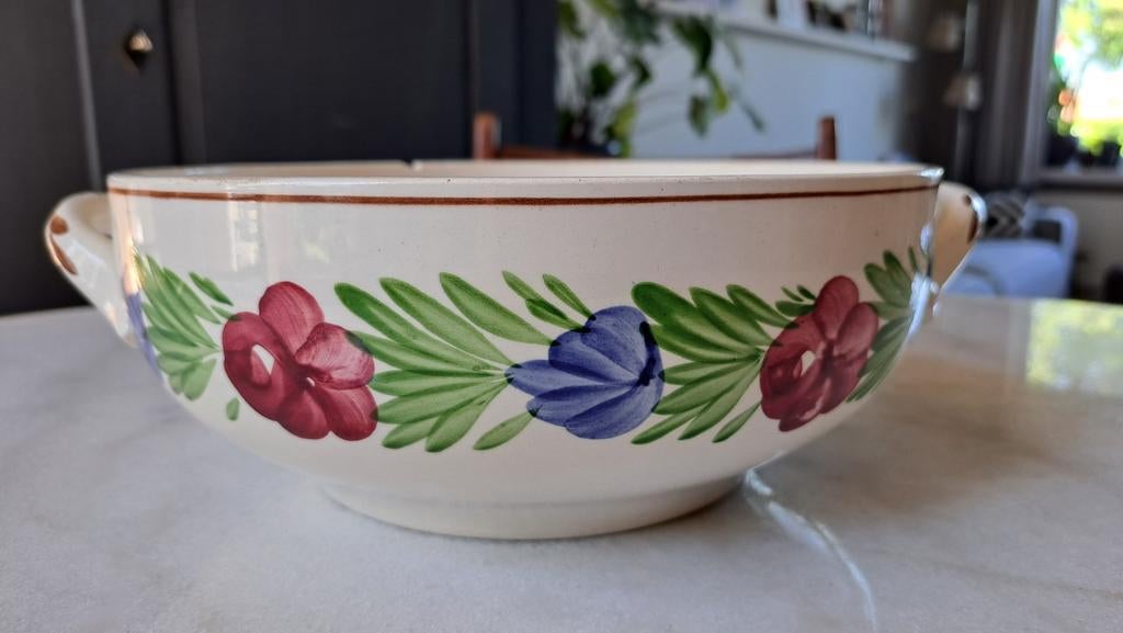 Brocante Niderviller keramieken schaal met bloemen & oren, Ophalen of Verzenden