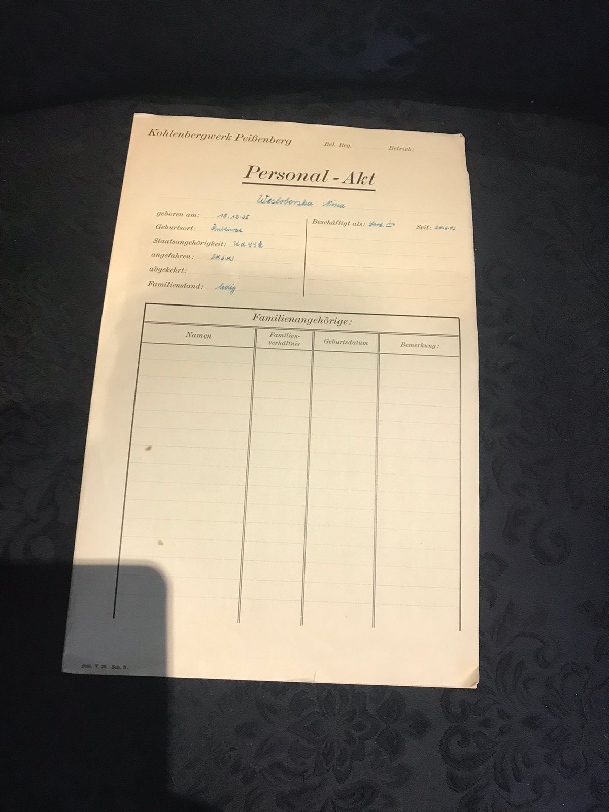 Persoonlijk dossier dwangarbeid 1944, Verzenden