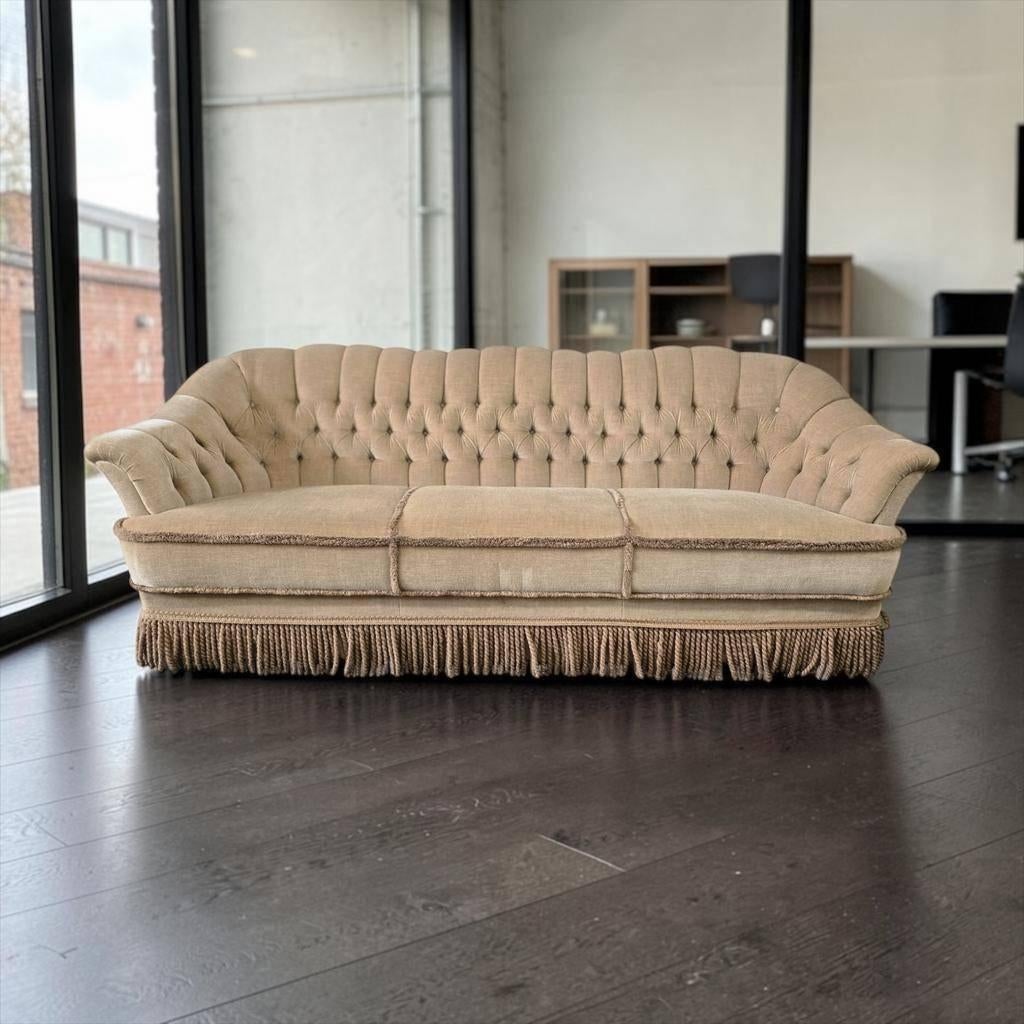Vintage beige zetel / canapé / bank met franjes, Ophalen