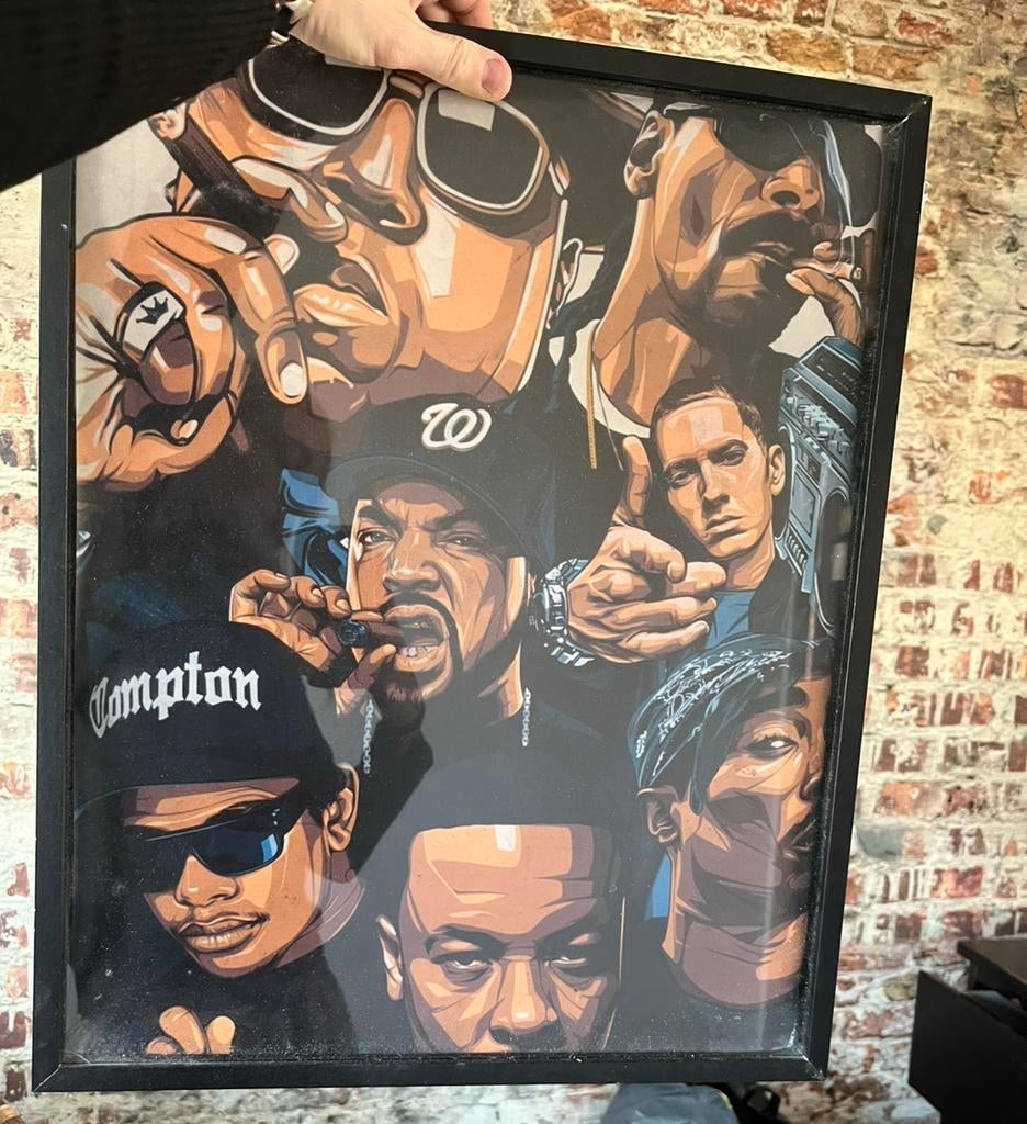 Hiphop legends doek/poster met zwarte lijst, Ophalen of Verzenden, Zo goed als nieuw