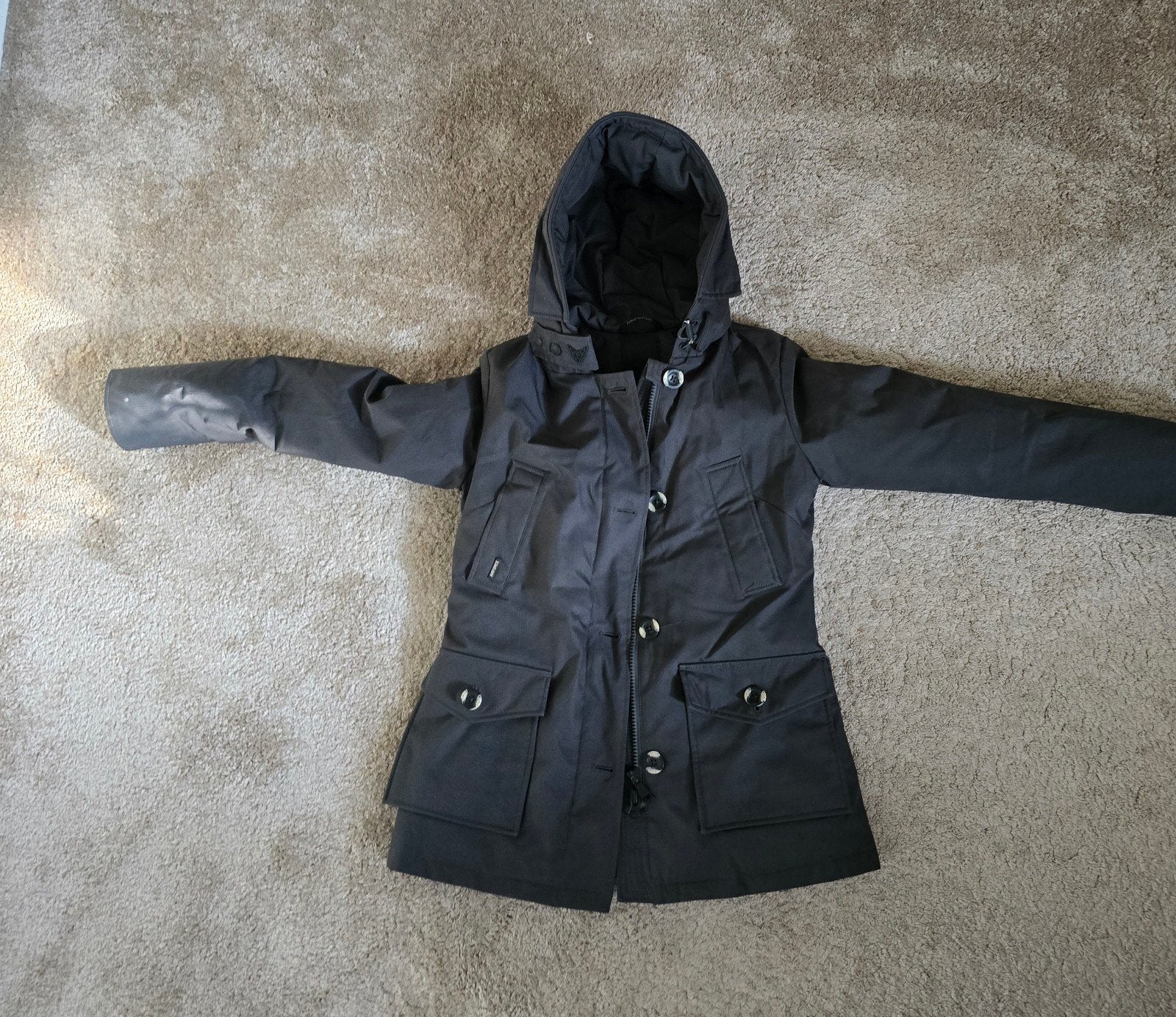Grijze airforce winterjas met capuchon, Ophalen, Airforce, Maat 36 (S), Grijs