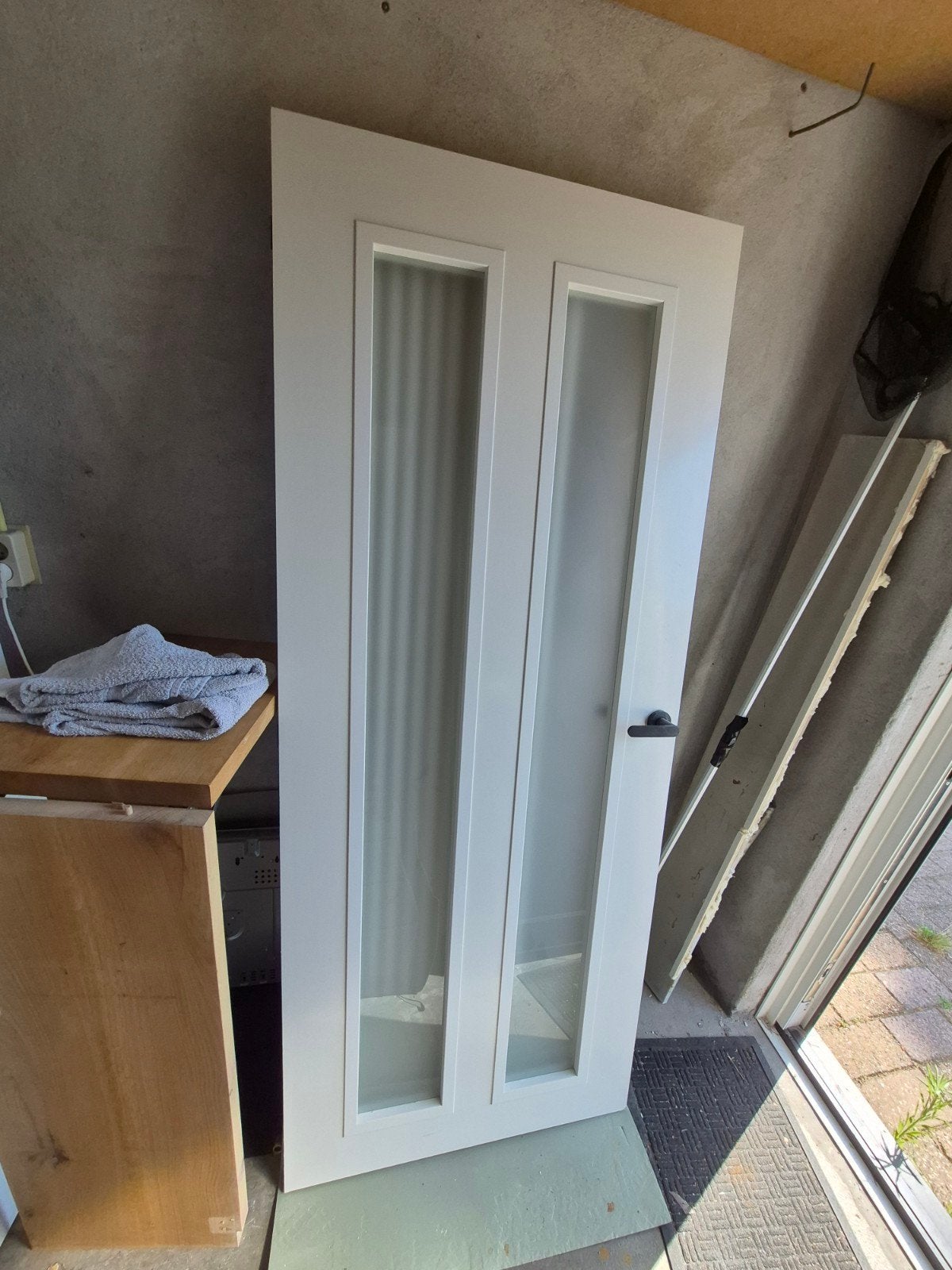 Witte binnendeur met melkglaspanelen, Ophalen, Gebruikt, 80 tot 100 cm, Binnendeur