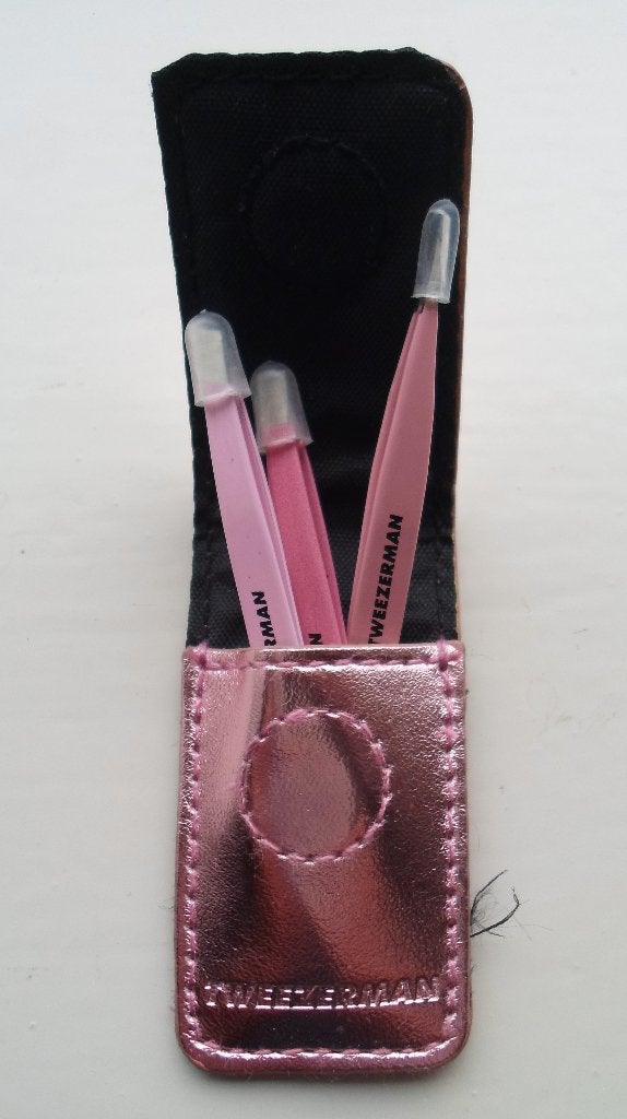 Minisetje Tweezerman pincetten in etui. Ongebruikt., Gehele gezicht, Nieuw, Ophalen of Verzenden, Roze