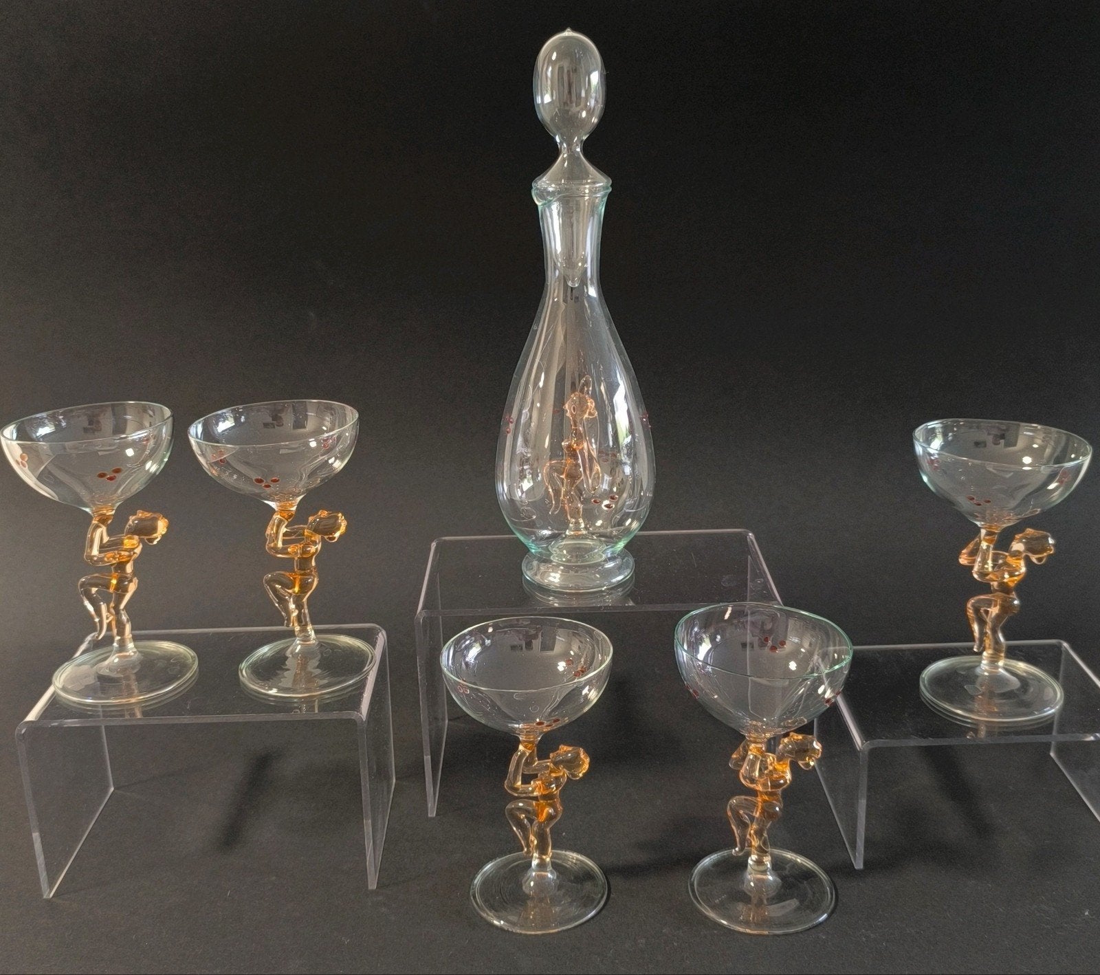 Lauscha Bimini likeurset glazen & karaf Fritz Lampl danseres, Antiek en Kunst, Antiek | Glas en Kristal, Ophalen