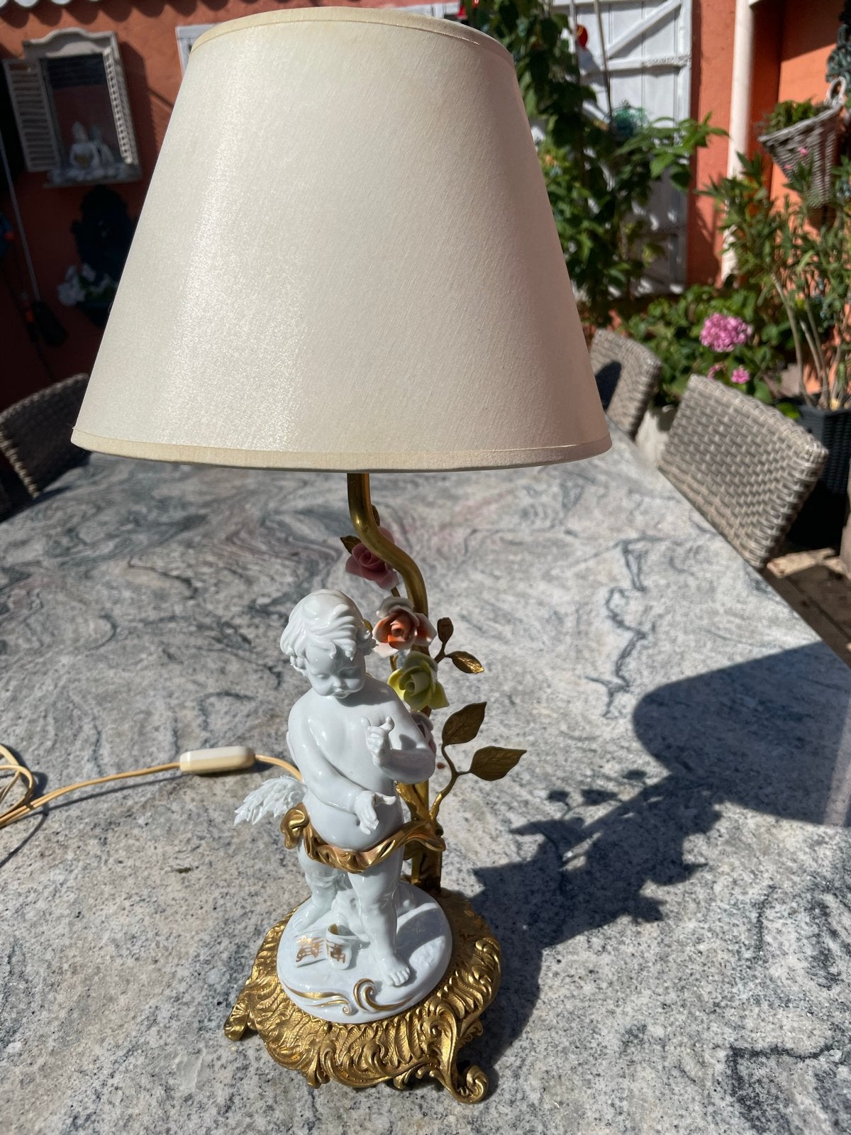 Antieke Engelen Schemerlamp met Merkje - Porselein en Brons, Antiek en Kunst, Antiek | Lampen, Ophalen