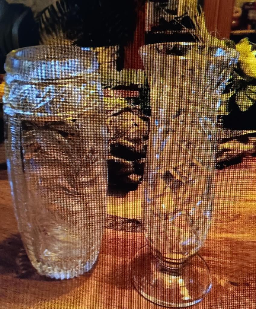 2 vintage glazen loodkristal vazen 60 jaren en 1 hoge taps, Antiek en Kunst, Ophalen