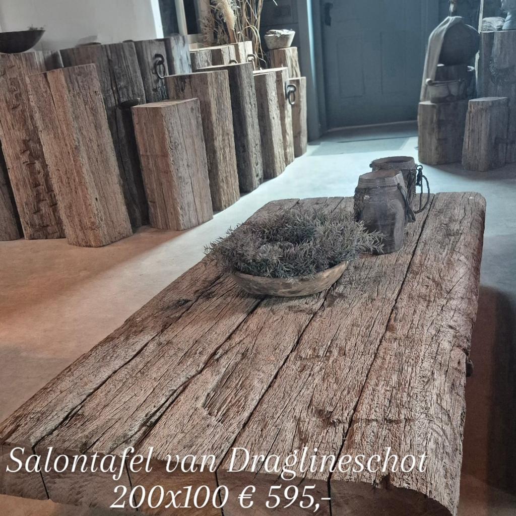 Robuuste salontafel van draglineschot - Diverse maten, Ophalen, Gebruikt, Industrieel, Rustiek, Robuust, 50 tot 100 cm