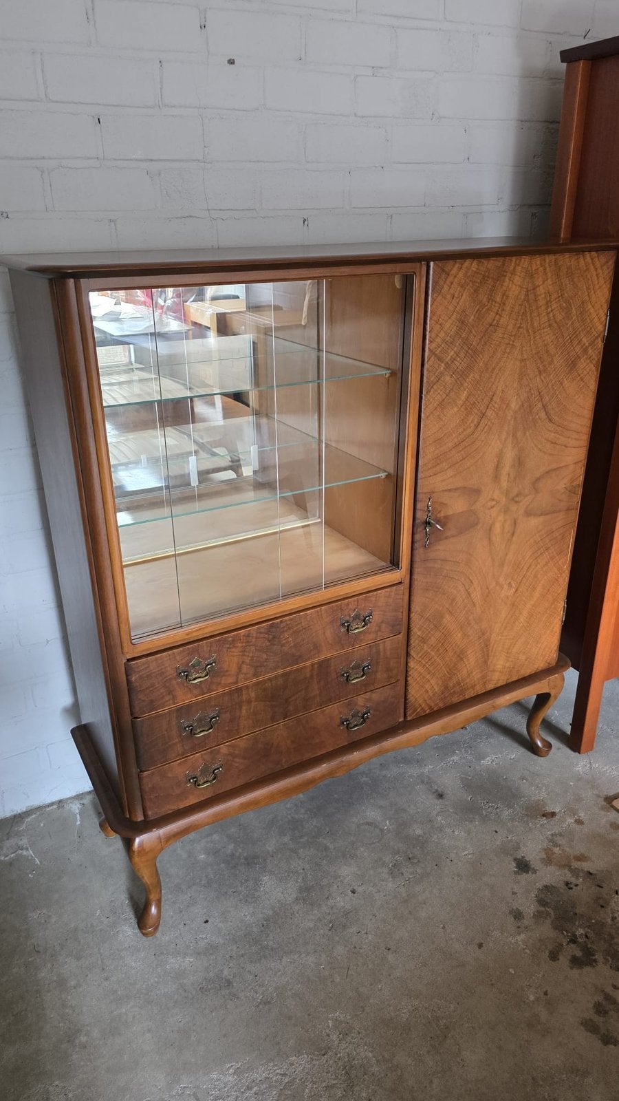 Vintage Drankkast Dressoir Wortelnoten fineer Queen Anne, Ophalen of Verzenden