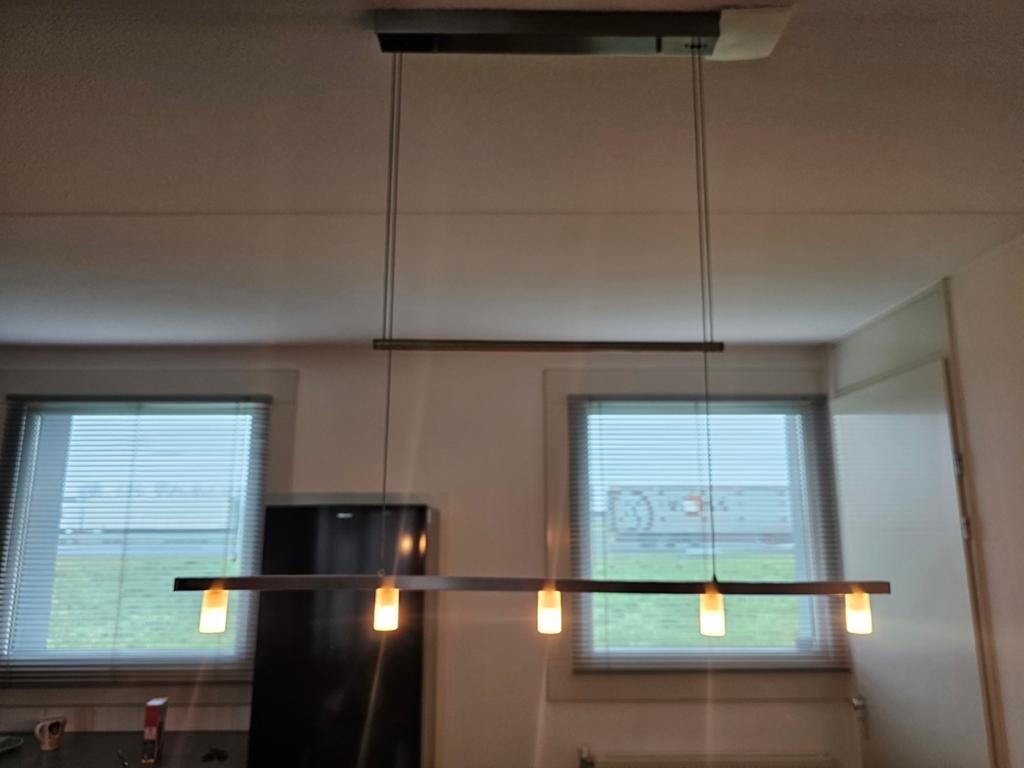 Prachtige rvs hanglamp in zeer goede staat, Huis en Inrichting, Lampen | Hanglampen, Ophalen, Zo goed als nieuw
