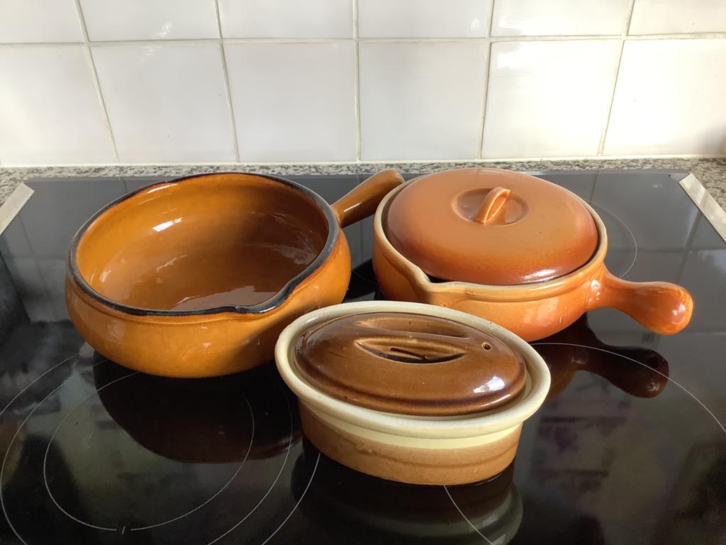 Vintage aardewerk Franse steelpan/sauspan, Ophalen of Verzenden