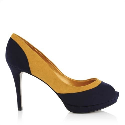 Charles & Keith deep blue/mustard peep toe pumps 38, Kleding | Dames, Pumps, Blauw, Charles & Keith, Ophalen of Verzenden
