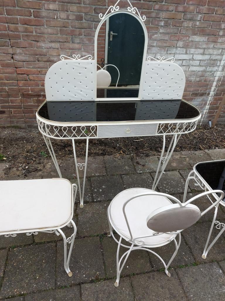 Vintage  make-up set met tafel, stoel en bankje, Antiek en Kunst, Ophalen