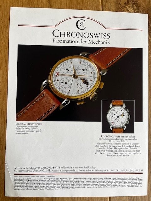 Chronoswiss CH7944 horloges originele advertentie Jaguar, Ophalen of Verzenden, Gebruikt, Overige typen