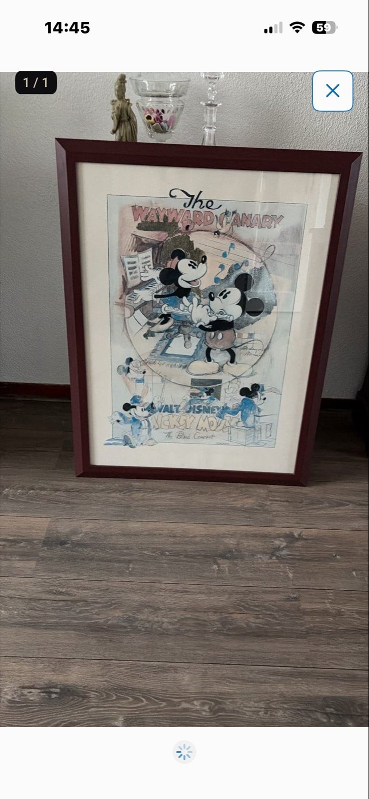 Ingelijste Disney Mickey Mouse 'The Wayward Canary' Print, Ophalen of Verzenden, Print, Print/reproductie, Ingelijst