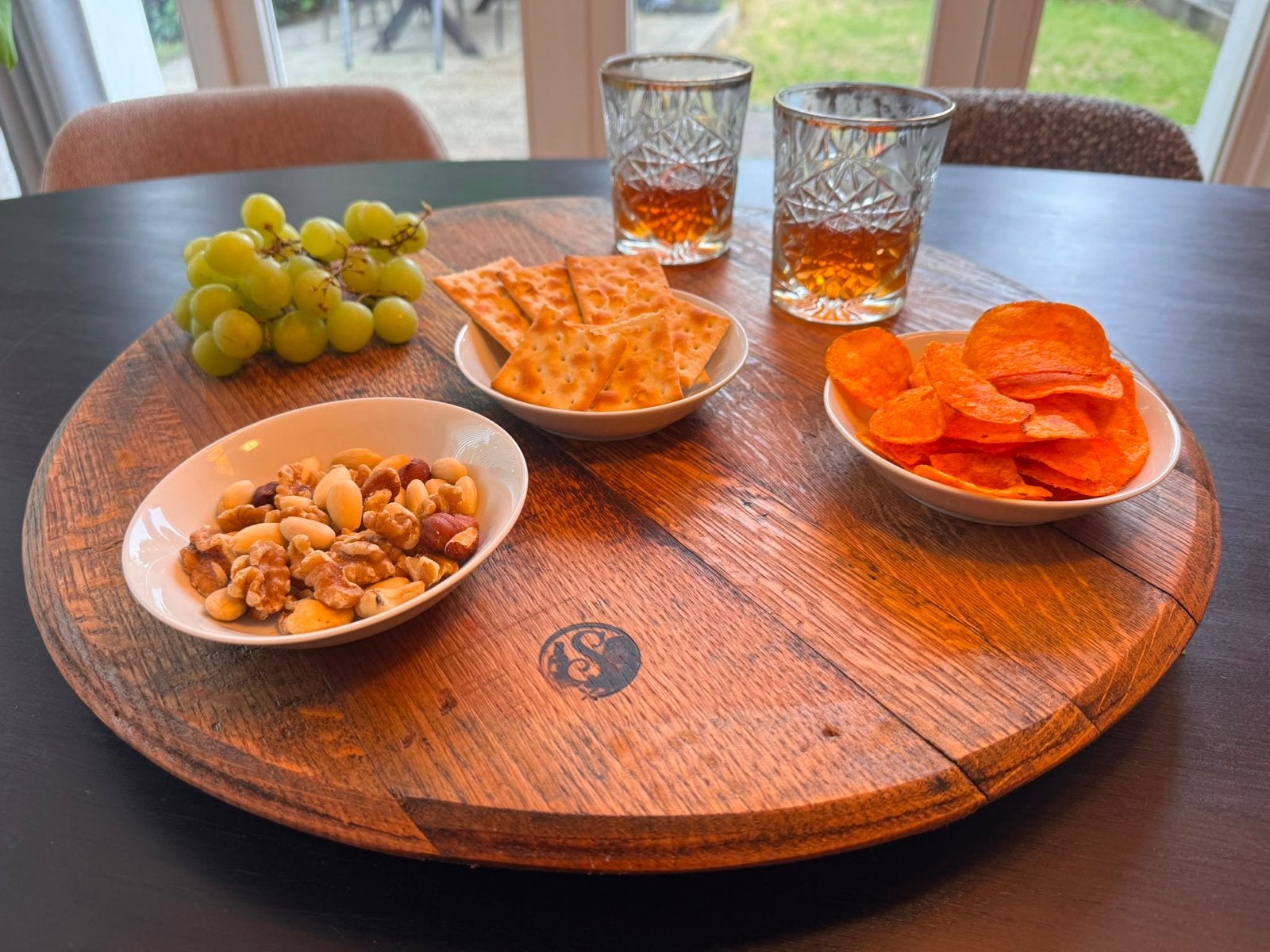 Whisky Tasting Board - Draaibare Proefplank van Barrel head, Rond, Nieuw, Ophalen of Verzenden, Dienblad