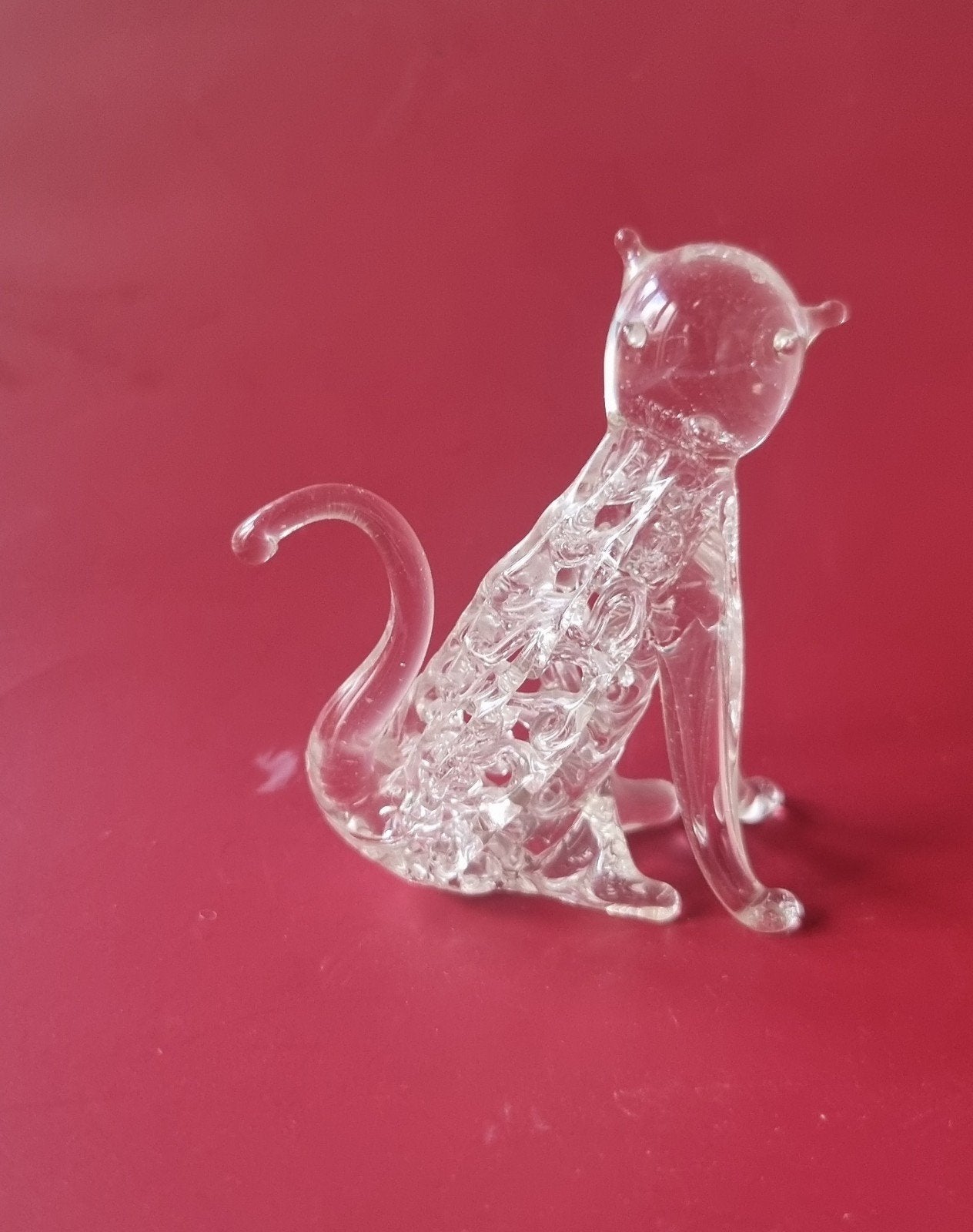 Vintage handgeblazen kat,  gesponnen glas .70 Jare, Verzenden, Zo goed als nieuw, Dier