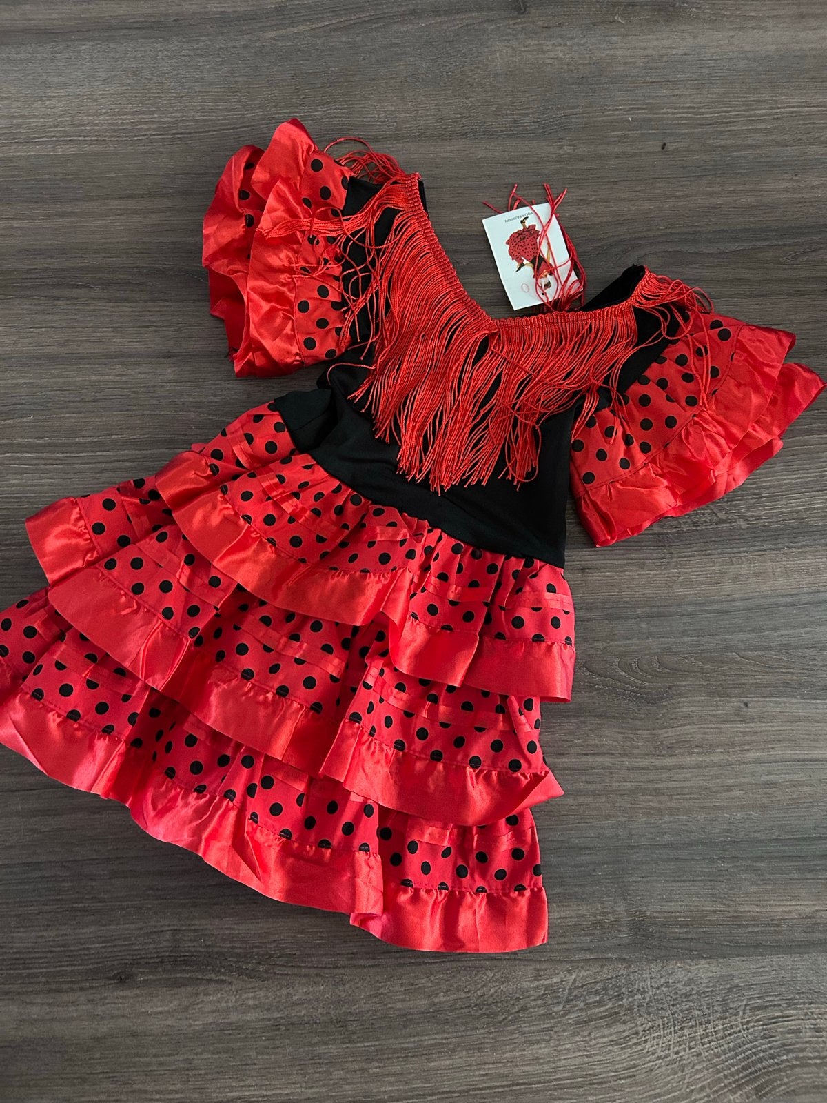 Flamenco jurk rood met zwarte stippen maat 0, Ophalen of Verzenden, Nieuw, 104 of kleiner, Meisje