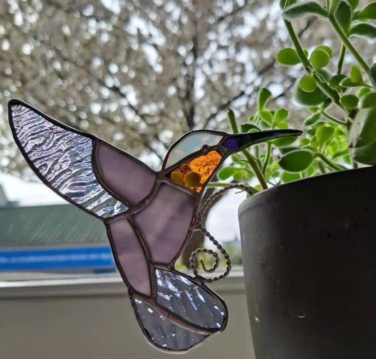 Glas in lood plantensteker, kolibrie, Ophalen of Verzenden
