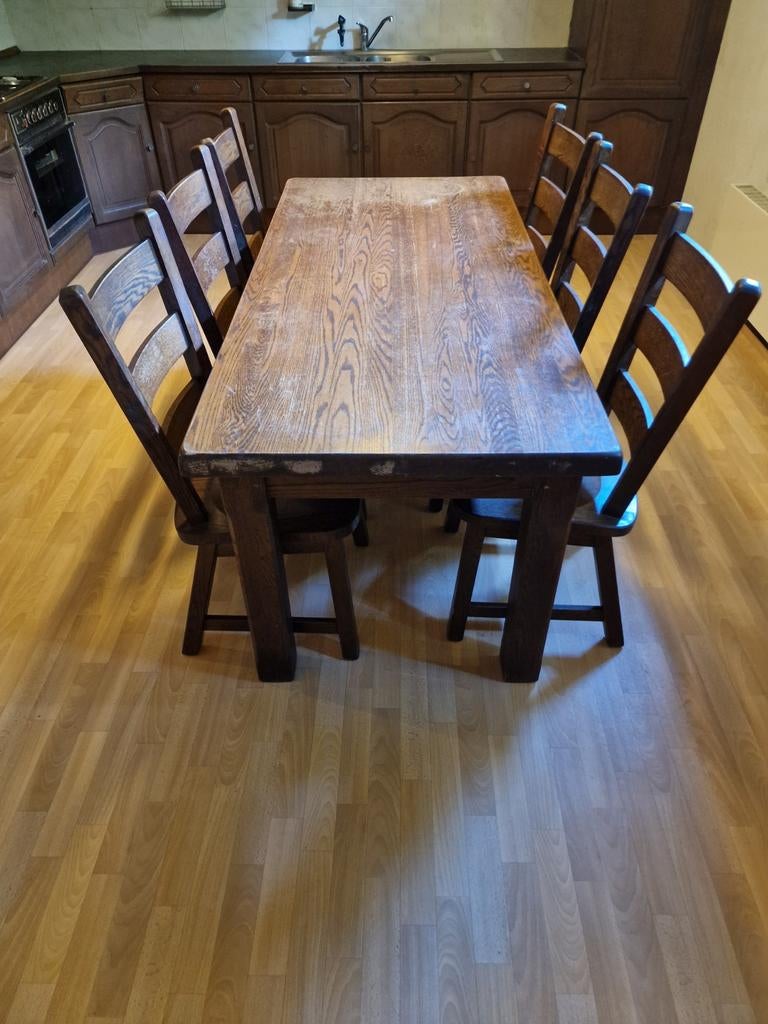 Eikenhouten eethoek met 6 stoelen, Ophalen, Gebruikt, 4 tot 6 stoelen
