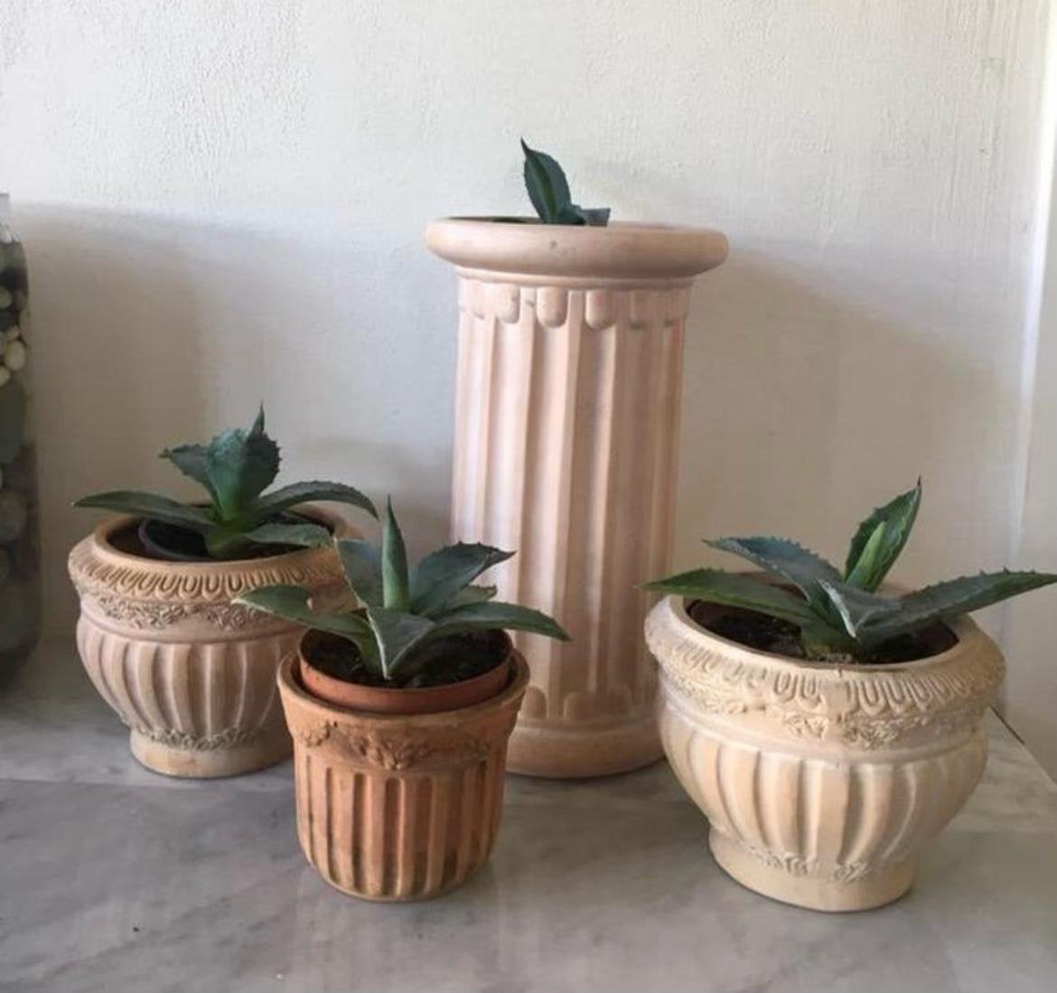 Vintage terracotta potten jaren’60 bloempotten beige, Ophalen, Rond, Zo goed als nieuw, Minder dan 40 cm