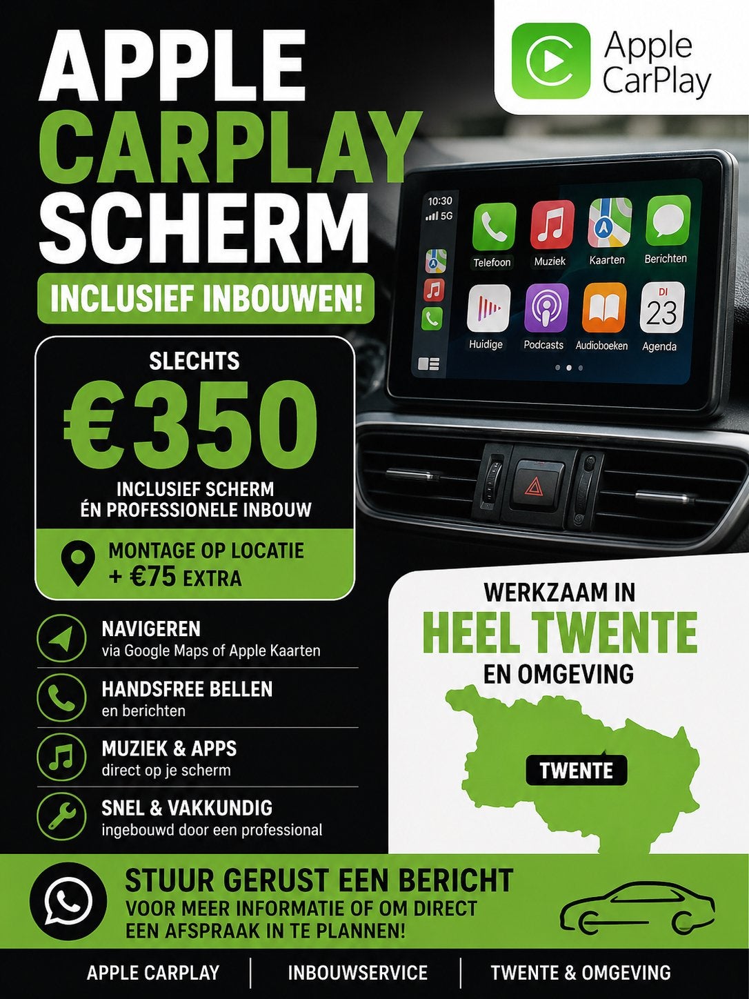 APPLE CARPLAY INCLUSIEF INBOUW – SLECHTS €350!, Computers en Software, Navigatiesoftware, Zo goed als nieuw, Landkaarten, Ophalen of Verzenden