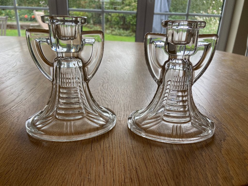 Art Deco Val Saint Lambert Luxval kandelaars (2), Ophalen of Verzenden