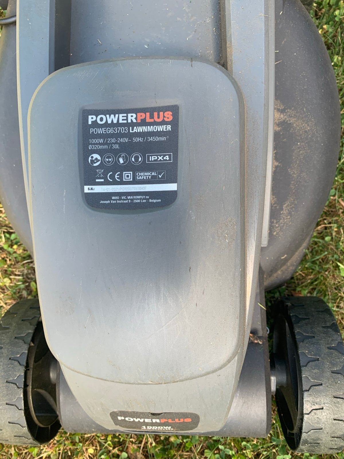 PowerPlus POWEG63703 Elektrische Grasmaaier 1000W, Tuin en Terras, Grasmaaiers, Ophalen, Cirkelmaaier, Gebruikt, Elektrische grasmaaier