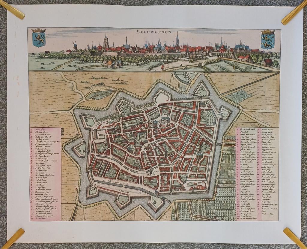 Historische Stadsplattegrond Leeuwarden - Schotanus 1664, Antiek en Kunst, Kunst | Etsen en Gravures, Ophalen of Verzenden