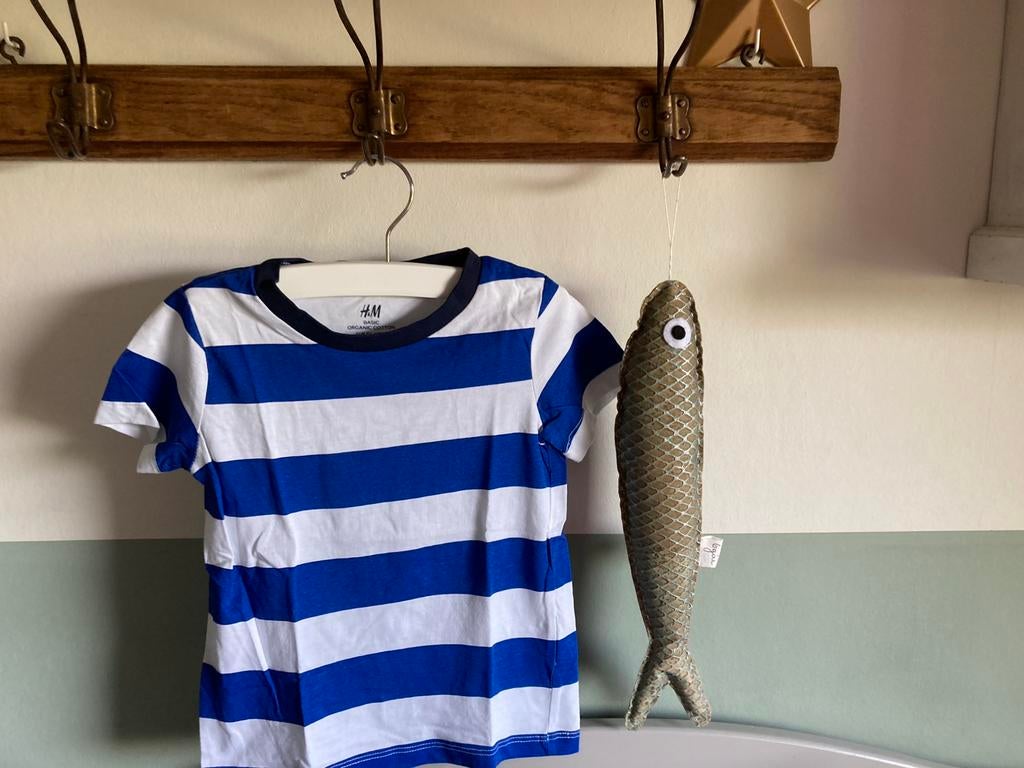 T-shirt H&M blauw/wit mt 92, Ophalen of Verzenden, Zo goed als nieuw, Jongen, Shirt of Longsleeve