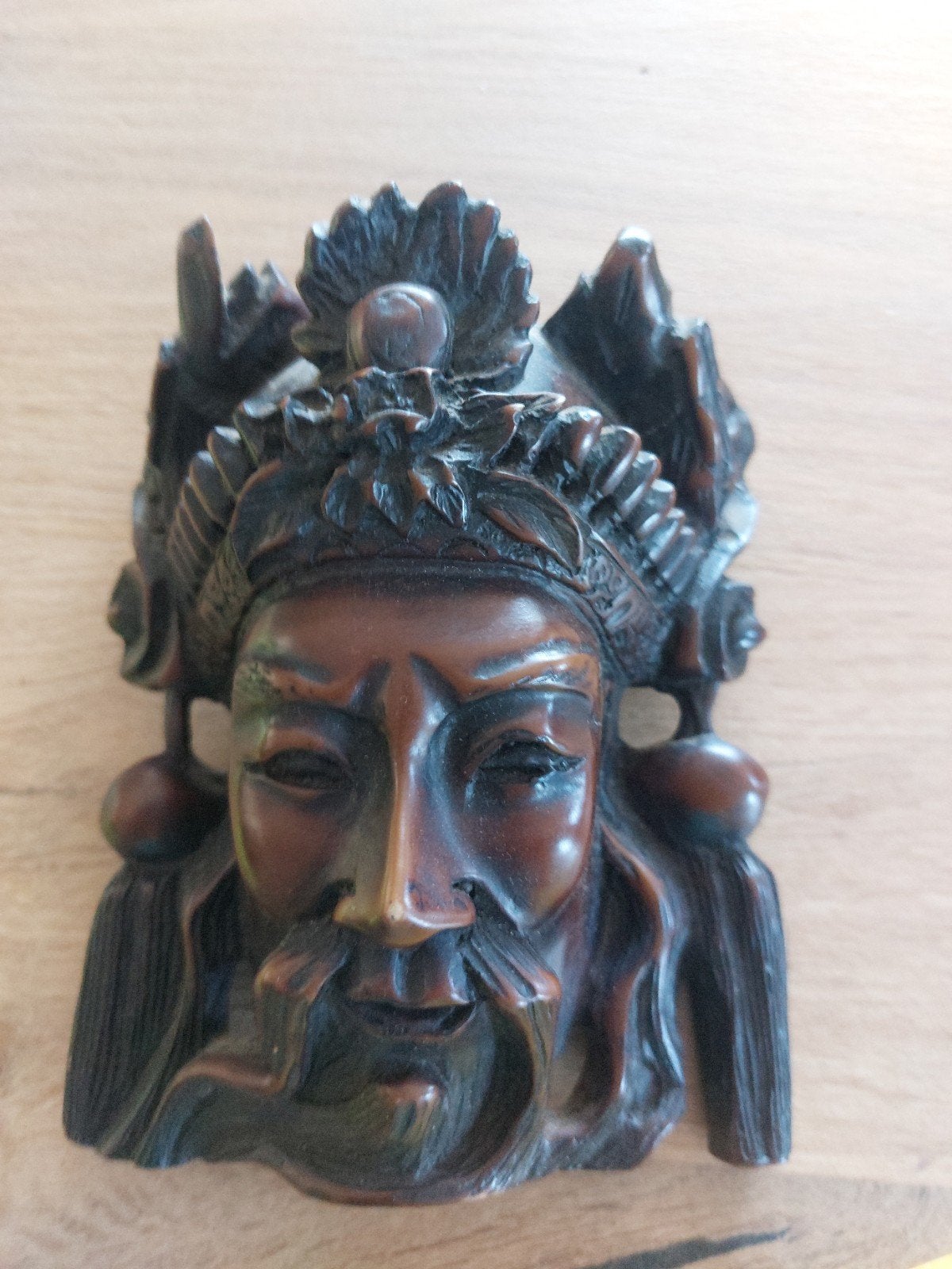 Houten masker/beeldje van een man met baard, Ophalen, Minder dan 20 cm, Masker, Handgemaakt