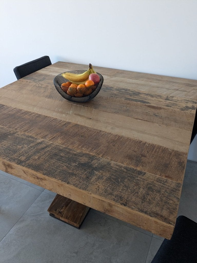 Eetkamertafel tafel eettafel hout teakhout vierkant 130 cm, Ophalen, Gebruikt, Vier personen, 100 tot 150 cm