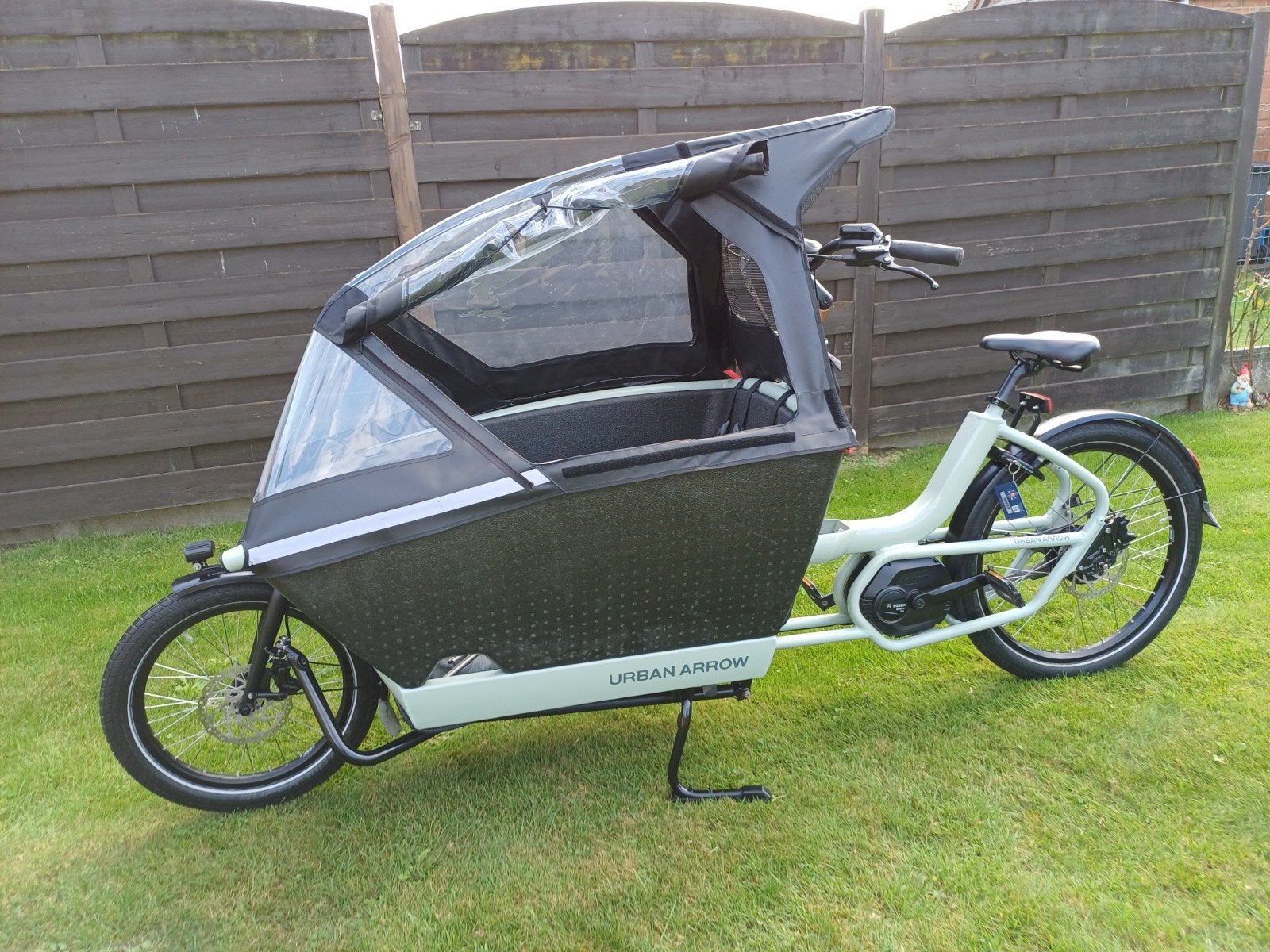 E bakfiets urban arrow family green Bosch active line plus, Zo goed als nieuw, 2 kinderen, Schijfrem, Huif