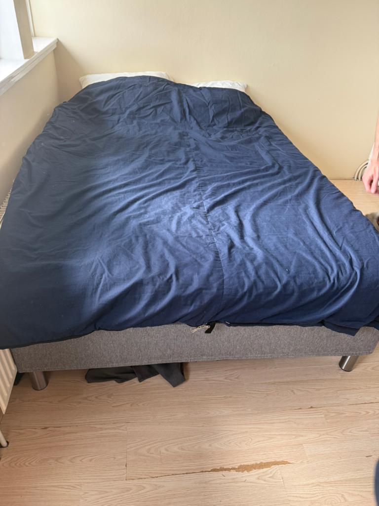 Bed grijs, Ophalen, Eenpersoons, 140 cm, Stof
